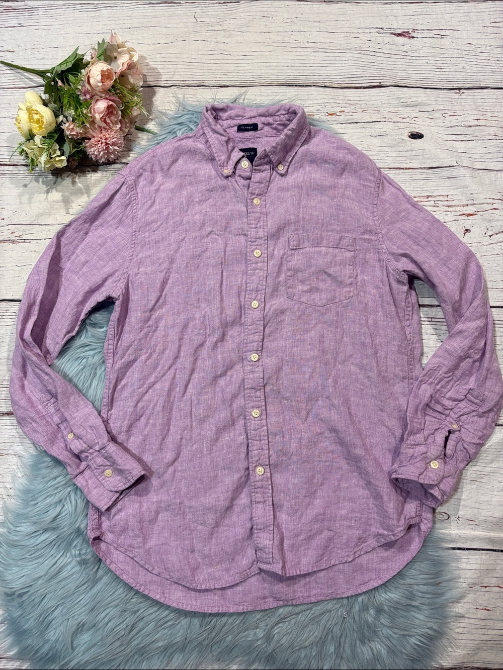 J. Crew Factory button down lilac Classic linen-blend shirt Men’s